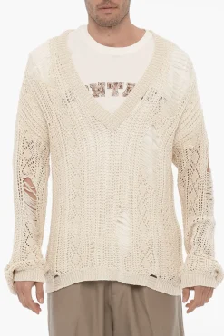 Maglia Traforata Effetto Distressed con Scollo a V>RAMAEL Clearance