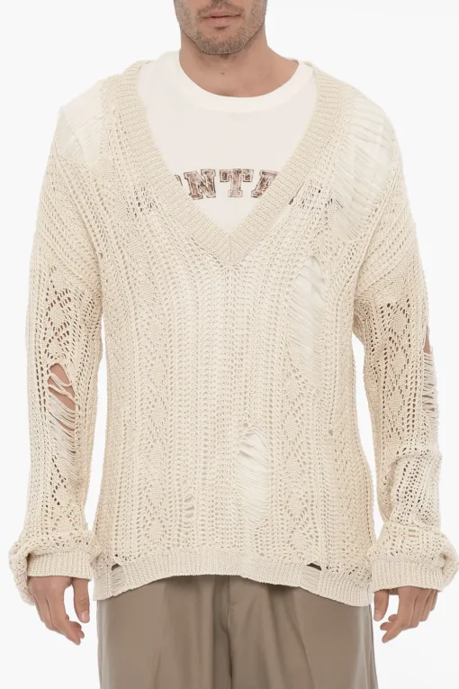 Maglia Traforata Effetto Distressed con Scollo a V>RAMAEL Clearance