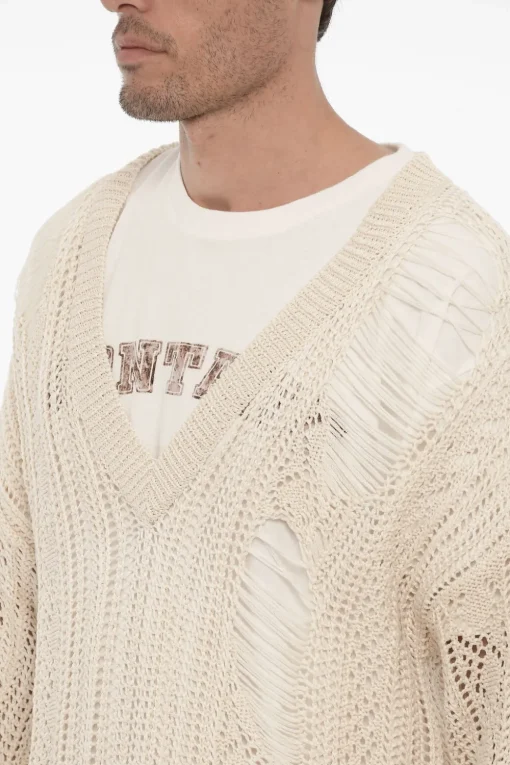 Maglia Traforata Effetto Distressed con Scollo a V>RAMAEL Clearance