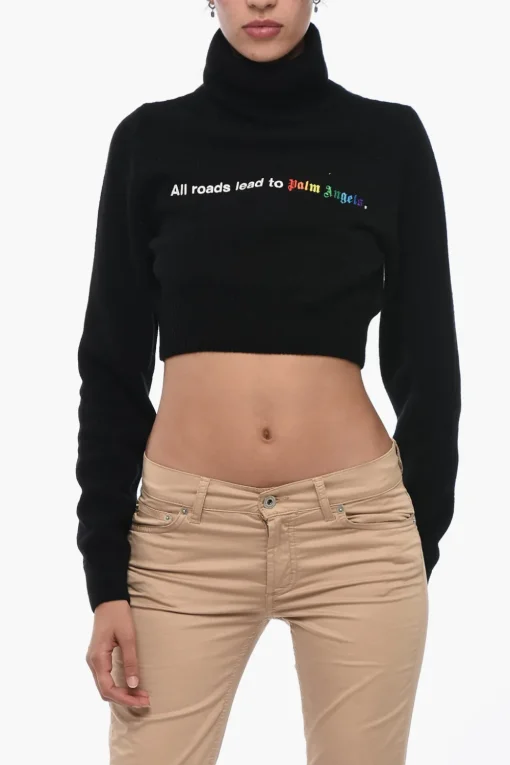 Best Maglione A Collo Alto ALL ROADS Cropped Ricamato Donna Maglieria