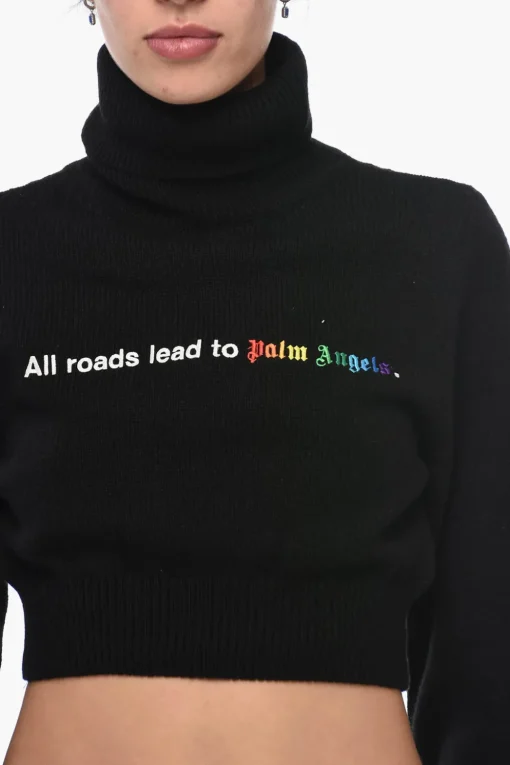 Best Maglione A Collo Alto ALL ROADS Cropped Ricamato Donna Maglieria