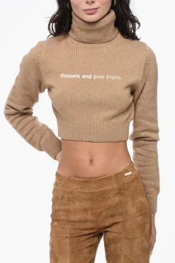 Maglione A Collo Alto SUNSET Cropped Ricamato>Palm Angels New