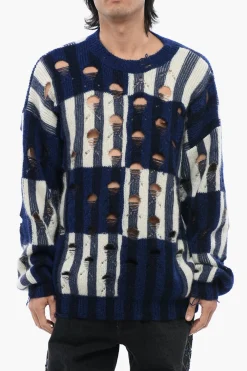 Clearance Maglione Girocollo Tartan SHIBORI Effetto Distressed Uomo Maglieria