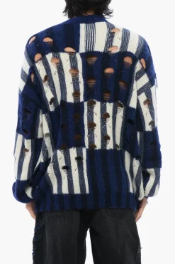 Clearance Maglione Girocollo Tartan SHIBORI Effetto Distressed Uomo Maglieria