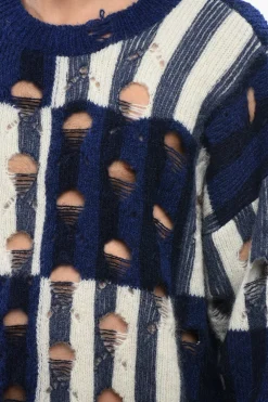 Clearance Maglione Girocollo Tartan SHIBORI Effetto Distressed Uomo Maglieria