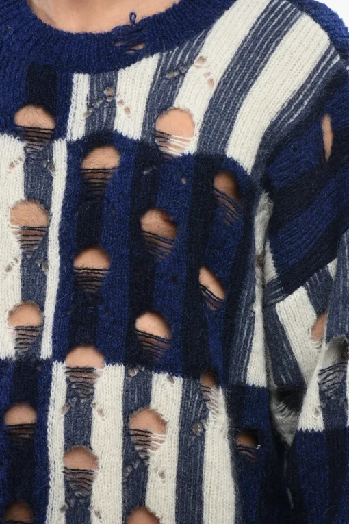 Clearance Maglione Girocollo Tartan SHIBORI Effetto Distressed Uomo Maglieria
