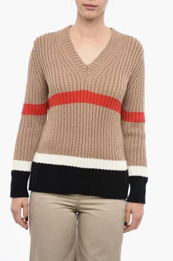 Discount Maglione In Misto Cashmere Con Collo A V Donna Maglieria