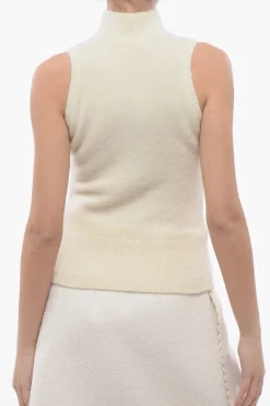 Hot Maglione Smanicato A Collo Alto In Lana Donna Maglieria