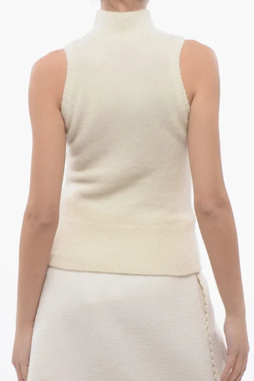 Hot Maglione Smanicato A Collo Alto In Lana Donna Maglieria
