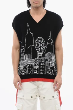 Maglione Smanicato SKYLINE Ricamato>Off-White Online
