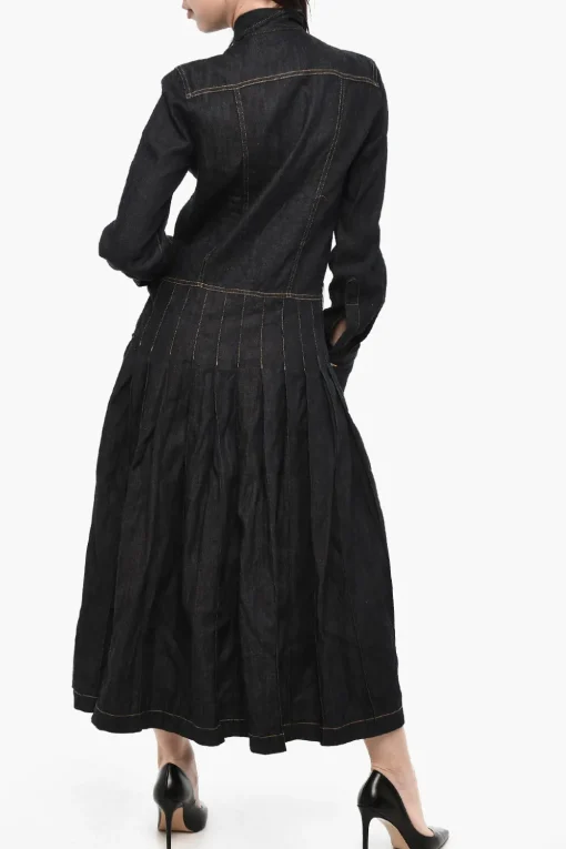 Maxi Abito Svasato in Denim Con Bottoni Logati>Dsquared2 New