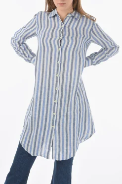 Maxi Camicia a Righe Awining in Lino con Bottoni Sulla Manica>Woolrich Hot