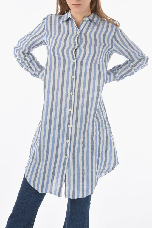 Maxi Camicia a Righe Awining in Lino con Bottoni Sulla Manica>Woolrich Hot