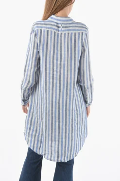 Maxi Camicia a Righe Awining in Lino con Bottoni Sulla Manica>Woolrich Hot