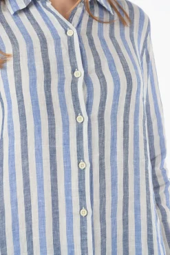 Maxi Camicia a Righe Awining in Lino con Bottoni Sulla Manica></noscript>Woolrich Hot