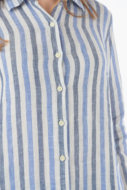 Maxi Camicia a Righe Awining in Lino con Bottoni Sulla Manica>Woolrich Hot