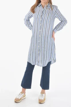 Maxi Camicia a Righe Awining in Lino con Bottoni Sulla Manica></noscript>Woolrich Hot