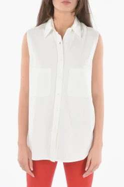 Maxi Camicia in Cotone Senza Manica con Doppio Taschino>Woolrich New