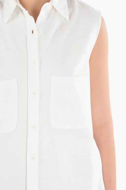 Maxi Camicia in Cotone Senza Manica con Doppio Taschino>Woolrich New