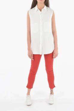 Maxi Camicia in Cotone Senza Manica con Doppio Taschino></noscript>Woolrich New