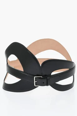 Maxi Cintura In Pelle con Dettagli Cut Out 190mm>Alexander McQueen Outlet