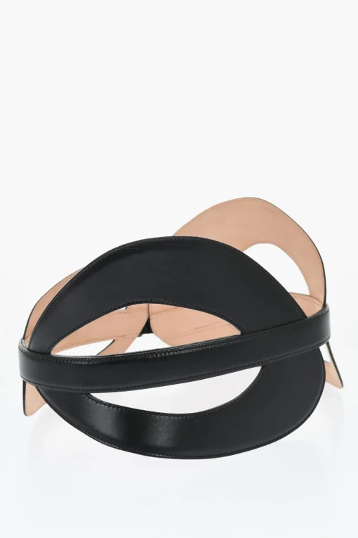 Maxi Cintura In Pelle con Dettagli Cut Out 190mm>Alexander McQueen Outlet