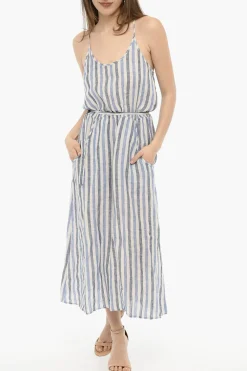 Maxi Dress a Righe Awning in Lino con Cintura>Woolrich Online