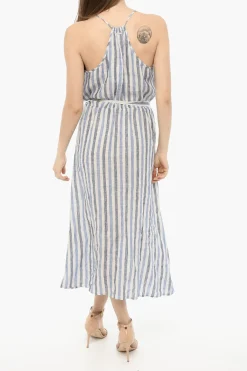 Maxi Dress a Righe Awning in Lino con Cintura>Woolrich Online