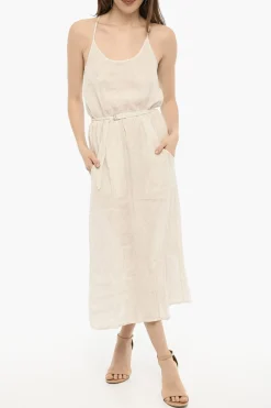 Online Maxi Dress a Righe Awning in Lino con Cintura Donna Vestiti