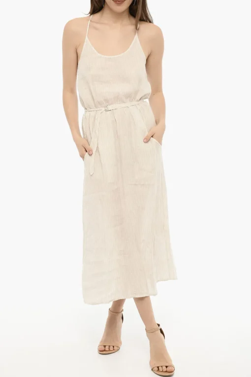 Online Maxi Dress a Righe Awning in Lino con Cintura Donna Vestiti