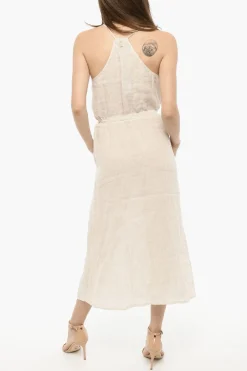 Online Maxi Dress a Righe Awning in Lino con Cintura Donna Vestiti