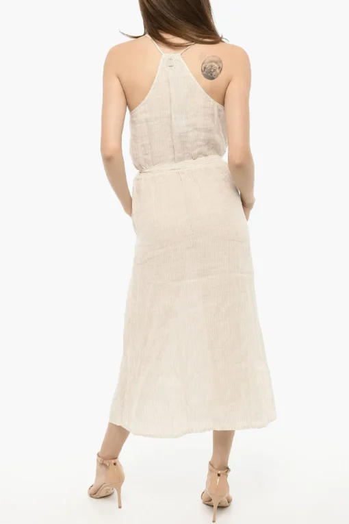 Online Maxi Dress a Righe Awning in Lino con Cintura Donna Vestiti