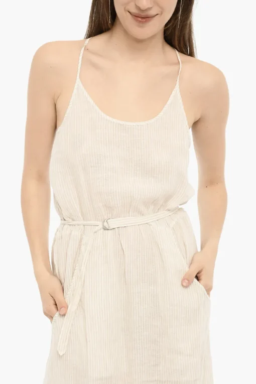 Online Maxi Dress a Righe Awning in Lino con Cintura Donna Vestiti