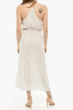 Maxi Dress a Righe Awning in Lino con Cintura>Woolrich Clearance