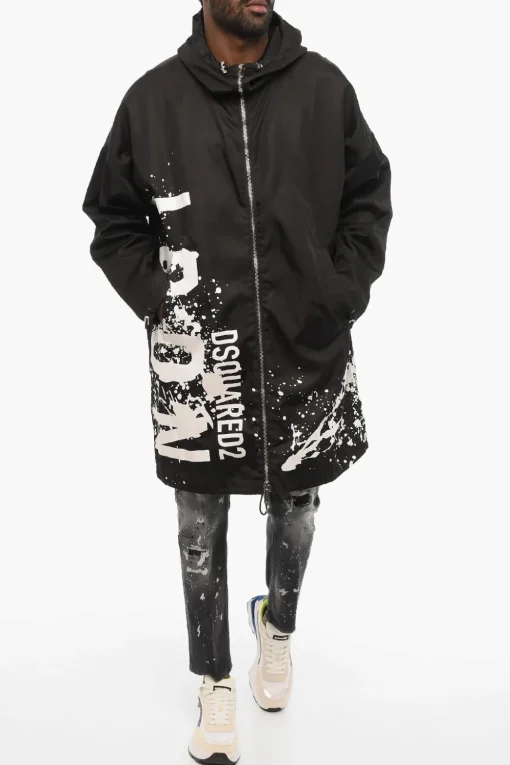 Clearance Maxi Giubbotto In Nylon con Cappuccio Uomo Giubbotti