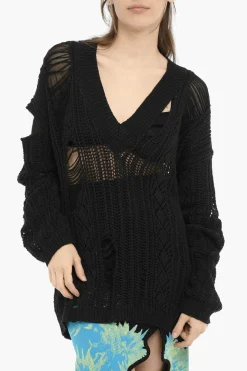 Maxi Maglia collo a V Traforata con Dettagli Cut-Out>RAMAEL Fashion