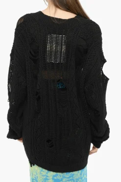 Maxi Maglia collo a V Traforata con Dettagli Cut-Out>RAMAEL Fashion
