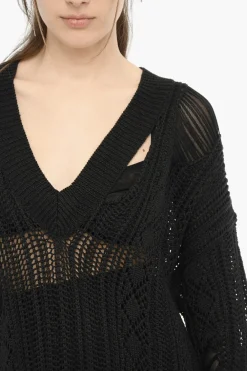 Maxi Maglia collo a V Traforata con Dettagli Cut-Out></noscript>RAMAEL Fashion