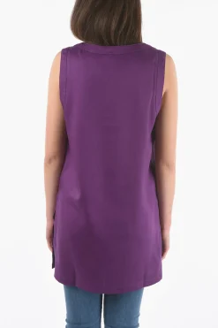 Hot Maxi Top a Tinta Unita con Spacchi Laterali Donna T-Shirts E Tops