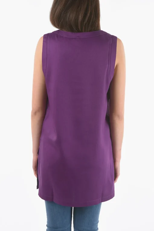 Hot Maxi Top a Tinta Unita con Spacchi Laterali Donna T-Shirts E Tops