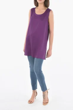 Hot Maxi Top a Tinta Unita con Spacchi Laterali Donna T-Shirts E Tops