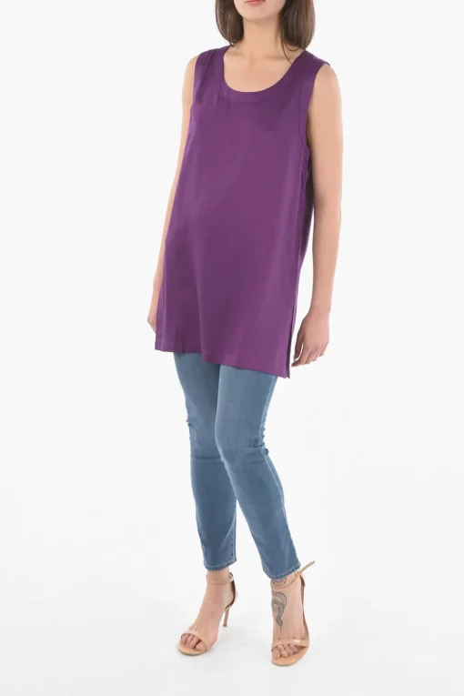 Hot Maxi Top a Tinta Unita con Spacchi Laterali Donna T-Shirts E Tops
