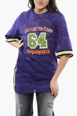Outlet Maxi T-Shirt 24HRS in Pizzo con Logo Ricamato Donna T-Shirts E Tops