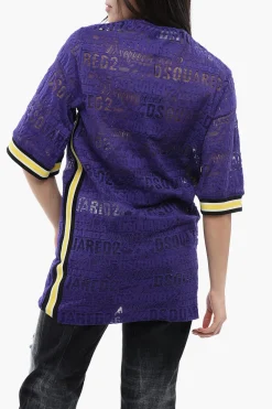 Outlet Maxi T-Shirt 24HRS in Pizzo con Logo Ricamato Donna T-Shirts E Tops