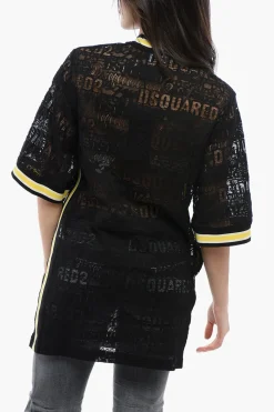 Maxi T-Shirt 24HRS in Pizzo con Logo Ricamato>Dsquared2 Hot