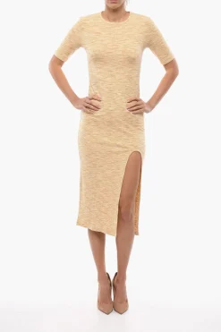 Maxi Vestito Attillato HILDE a Manica corta Con Spacco Frontale>Samsoe Samsoe Hot