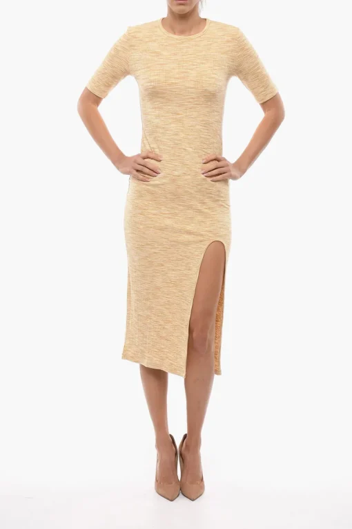 Maxi Vestito Attillato HILDE a Manica corta Con Spacco Frontale>Samsoe Samsoe Hot