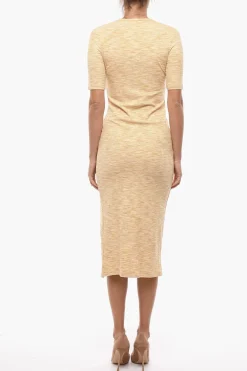 Maxi Vestito Attillato HILDE a Manica corta Con Spacco Frontale>Samsoe Samsoe Hot