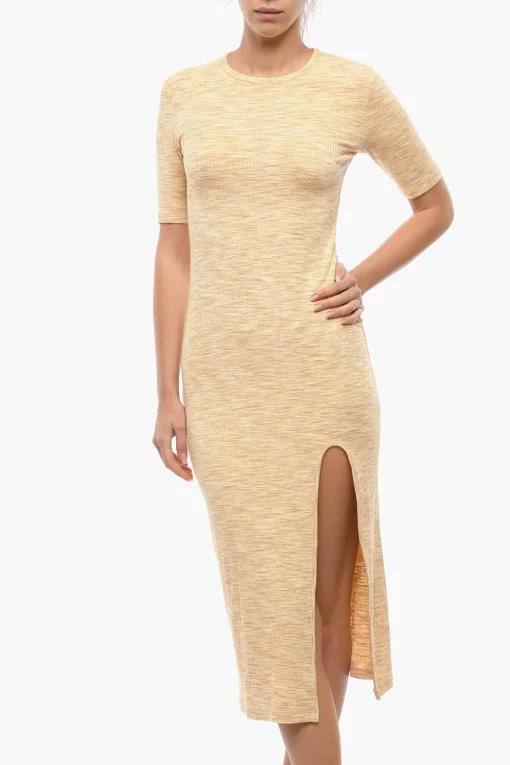 Maxi Vestito Attillato HILDE a Manica corta Con Spacco Frontale>Samsoe Samsoe Hot
