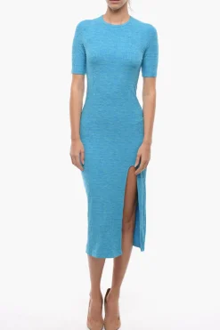 Maxi Vestito Attillato HILDE a Manica corta Con Spacco Frontale>Samsoe Samsoe Discount